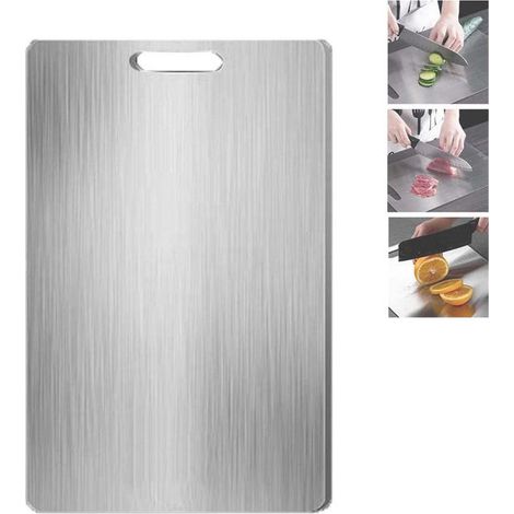 Lot 2 planches à découper inox double face, alimentaire, coupe viande, fruits, légumes, planche cuisine multi-fonction, hygiénique et résistante