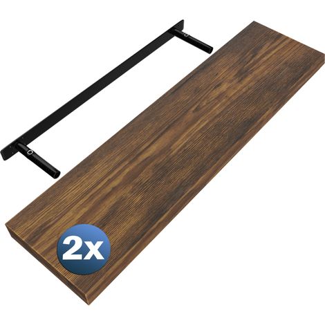 CASARIA® Set de 2 Étagères murales flottantes MDF robuste effet flottant support de fixation inclus étagère bois rangement livre décoration CD Set de 2 chêne foncé, 90 cm