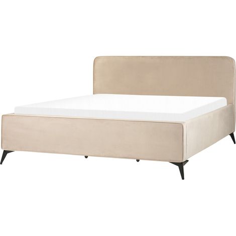 Letto Velluto Gambe in Metallo Per Camera da letto 180 x 200 cm Grigio Chiaro Valognes