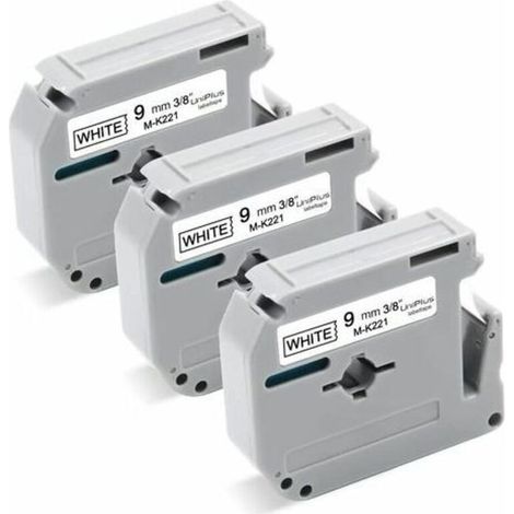 Rubans Compatible Brother M-K221 MK-221 9mm x 8m pour Brother PT-55 PT-60 PT-65 PT-70 PT-80 PT-85 PT-90 PT-M95 PT-100 PT-110 BB4 étiqueteuse (Pack de 3, Noir sur Blanc)