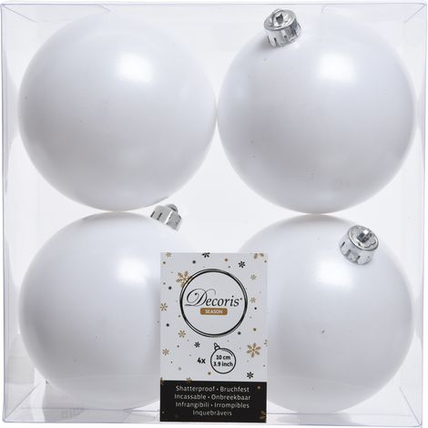 4 PALLINE DI NATALE 10CM BIANCO INVERNALE ADDOBBI DECORO ALBERO