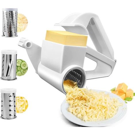 Grattugia per formaggio, grattugia rotante per formaggio con tre rulli grattugianti, grattugia rotante per formaggio realizzata in acciaio inossidabile per uso alimentare, grattugia manuale per formag (1/5)