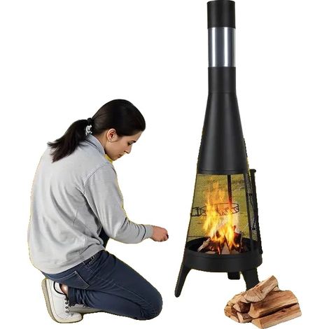 Außenkamin, Robustes Stahl, 508mm Höhe, Geeignet für Holzverbrennung, Kegelförmiges Design, Rostfreier Außenbereich (1/5)