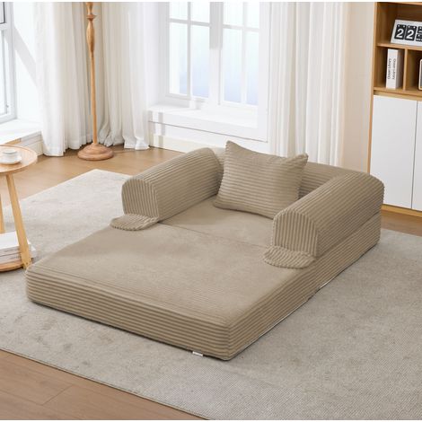 Canapé-lit 1 place en tissu corduroy, convertible sans outil, avec coussin, OKWISH (1/5)