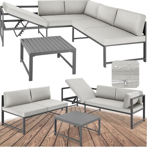 Lot de 3 pièces salon jardin aluminium gris 192x65x62cm