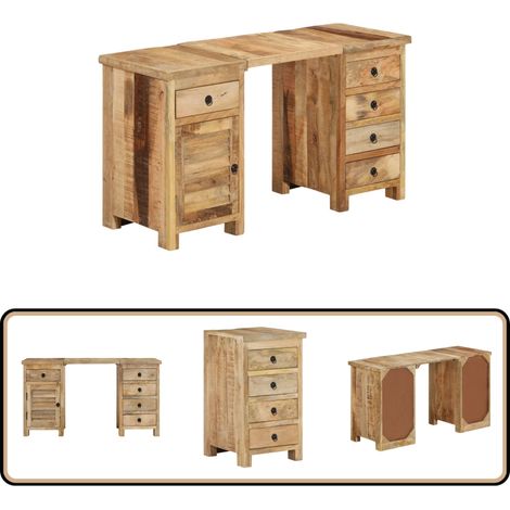 Schreibtisch Massivholz Mango 140x50x77 cm - Vintage Schreibtisch - Holzsreibtisch - Mangoholz Schreibtisch - Bürostuhl - Home Office Möbel