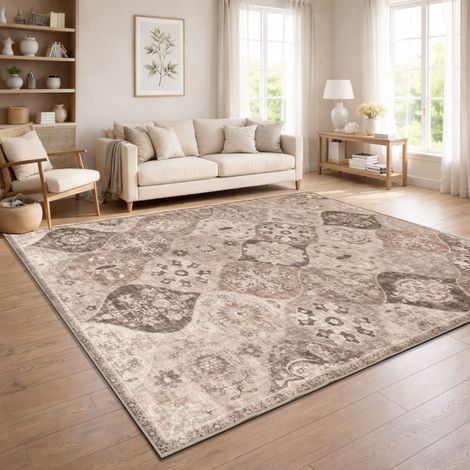 Paco Home Tappeto Vintage Boho Moderno Soggiorno Pelo Corto Lavabile Beige Taupe 80x150 cm (1/5)