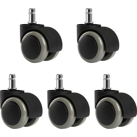 5pcs Roulettes Universelles Résistantes à l’Abrasion pour Chaise de Bureau (Gris et Noir, 10mm/50 mm) (1/5)