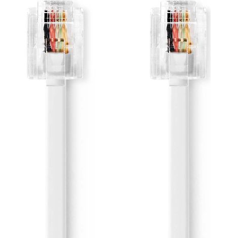 Cable Telefónico  RJ11 Macho  RJ11 Macho  5.00 m  Diseño del cable: Plano  Chapado: Chapado en nickel  Tipo de cable: RJ11  Blanco