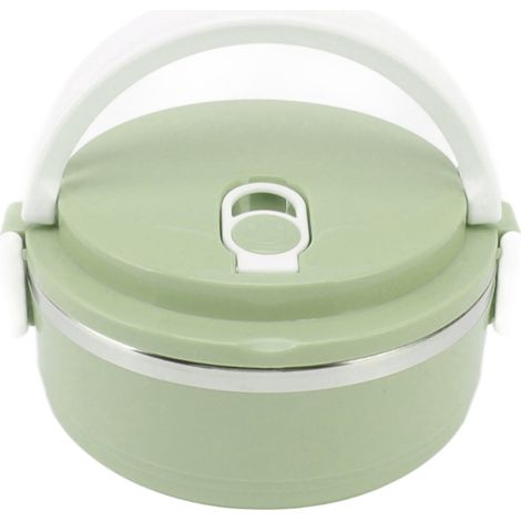 Boîte repas isotherme ronde en acier inoxydable et silicone, trous d'aération, poignée ergonomique, bento vert foncé pour école (1/5)