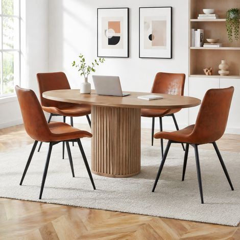Set di 4 sedie da sala da pranzo in tessuto traspirante, struttura in metallo, marrone HAVRYA (1/5)