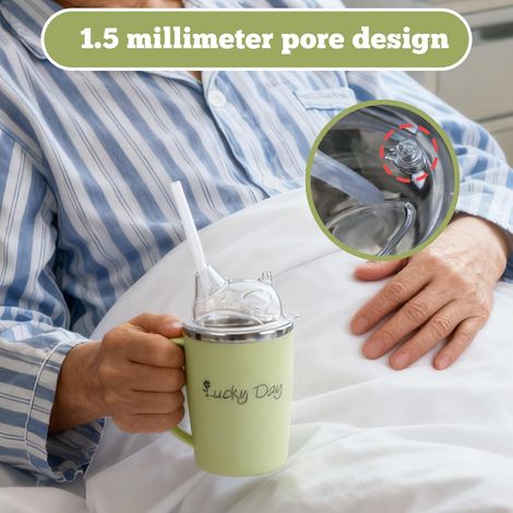 Tasse à bec seniors : tasse de 350 ml pour personnes âgées, gobelet anti-fuite 3 en 1 avec paille de 30 cm, gobelet en acier inoxydable avec poignée pour les patients, les personnes âgées et (1/2)