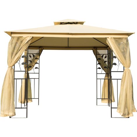 Gazebo 3x3m avec Zanzariera, Telaio en Acciaio, Double Tettuccio Beige