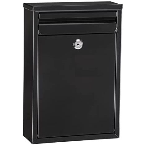 E5754 Steel Mailbox, Size S (Mail A5 Size), Single Outdoor Mailbox, with Back Slot, Easy to Install, Black Size S - 32 x 22 x 8 cm (1/5)