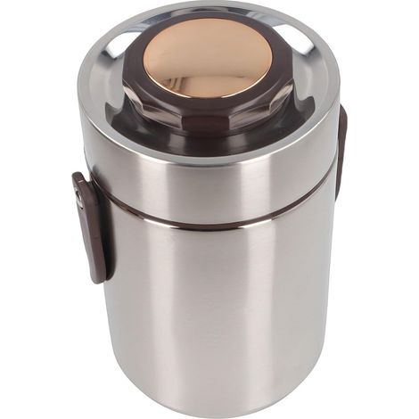 2000 ml 3-lagiger, stapelbarer Isolier-Lebensmittelbehälter, wiederverwendbarer Suppentopf, für warme/kalte Speisen, ideal für Reisen und Picknicks, Silber (1) (1/5)