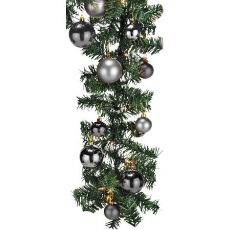 Tannengirlande 810 cm mit 100 LED + 60 Kugeln silber-MLK067W-TA+2xMYW99830-silber (1/5)