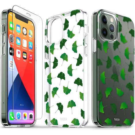 SET DE FUNDAS + VIDRIO TEMPLADO PARA APPLE IPHONE 12/12 PRO GLITTER LEAVES A2172 (1/5)