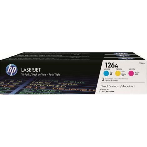 HP 126A pack de 3 toners cyan/magenta/jaune authentiques CF341A pour HP LaserJet Pro 100 color MFP M175/200 color MFP M275/CP102 (1/5)