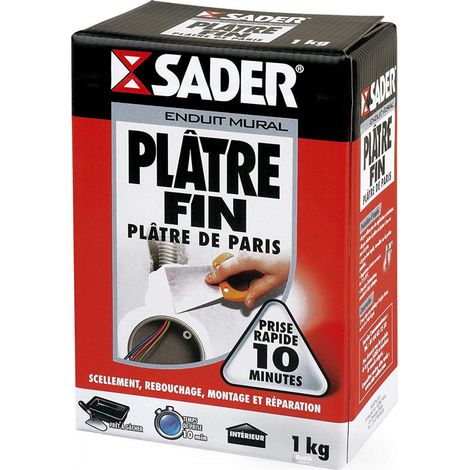 Sader – Enduit de rebouchage plâtre fin 1kg – Prise rapide 10 min – Finition lisse pour murs et plafonds intérieurs – Application facile