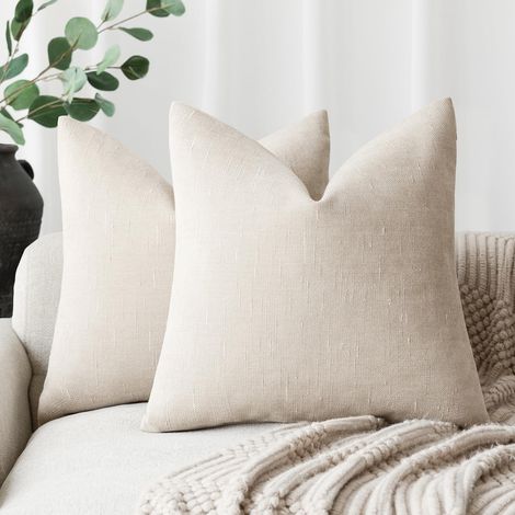 Lot de 2 housses de coussin décoratives, douces et texturées avec fermeture éclair, couleur unie, style champêtre, pour canapé, fauteuil, chambre à coucher, salon, 40 x 40 cm, beige clair (1/5)