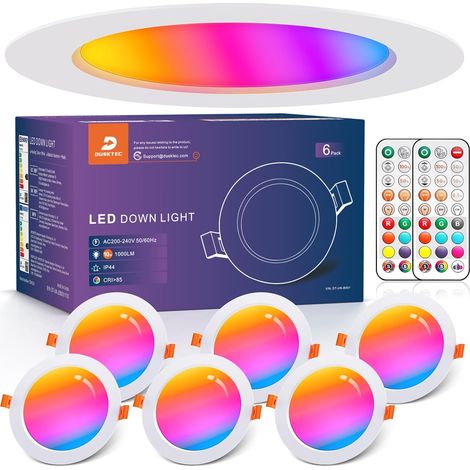 Spot LED Encastrable RGB avec Télécommande, Lot de 3, IP44 Spots LED de Plafond Couleur Blanc, 7W Éclairage Encastré pour Salle de Bain Cuisine Couloir, Trou 68-85mm, AC220-240V (1/5)