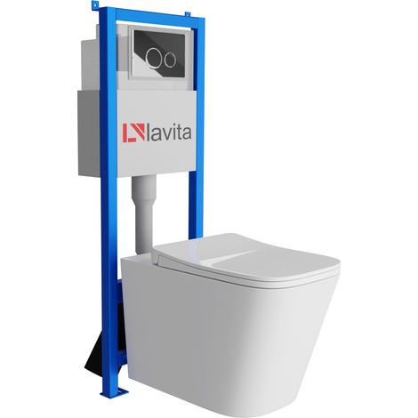 Bâti-support Lavita LAV 101 à 40 cm + WC Maio sans bord + plaque de commande LAV 200.4.2 chrome Kit complet WC (1/5)