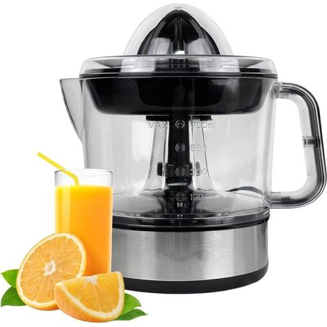 Elektrische Zitruspresse aus Edelstahl mit 700 ml Fassungsvermögen und zwei Drehrichtungen für optimale Entsaftungsleistung (1/5)