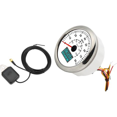 Compteur GPS Universel 85mm Étanche Odomètre 80MPH 120KM/H Rétroéclairage Multicolore pour Voiture Bateau Camping-car Yacht Blanc (1/5)