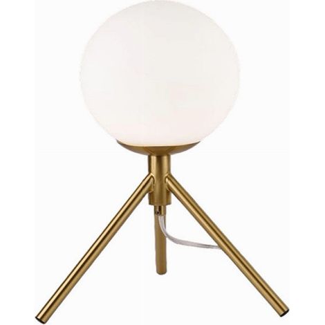 TrAdE Shop Traesio - Lampada Da Tavolo Minimalista Bronzo Treppiedi Con Sfera Lume Abat Jour G9 D35 - (1/5)