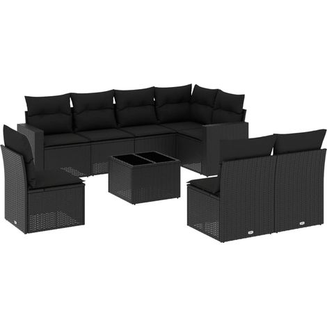Maison Exclusive - Set Divani da Giardino 9 pz con Cuscini Nero in Polyrattan (1/3)