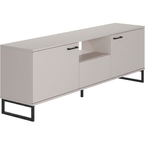 Mobile Porta TV Con 2 Ante A Ribalta 1 Cassetto E Vano a Giorno Design Moderno Piedini Slanciati Stile Nordico Industriale 179 x 60 x 40 Cm Colore Cashmere