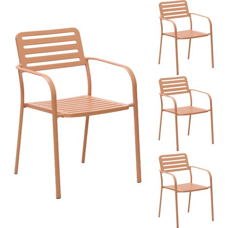 Lot de 4 fauteuils de jardin empilables en métal terracotta - BACA