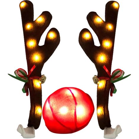 Bois de renne pour voitures, avec grelots, accessoires photo LED mignons – Décorations de Noël pour une séance photo quotidienne, un feu de camp en automne, un événement, une fête, un festival, des (1/5)