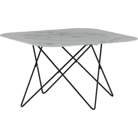Table Basse en Verre Marbré "Tristar" 80cm Blanc (1/5)