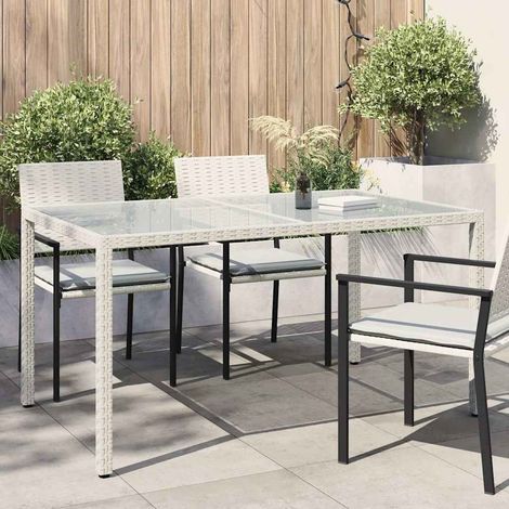 Garden Table 150x90x75 cm Tempered Glass and Poly Rattan White vidaXL (1/5)