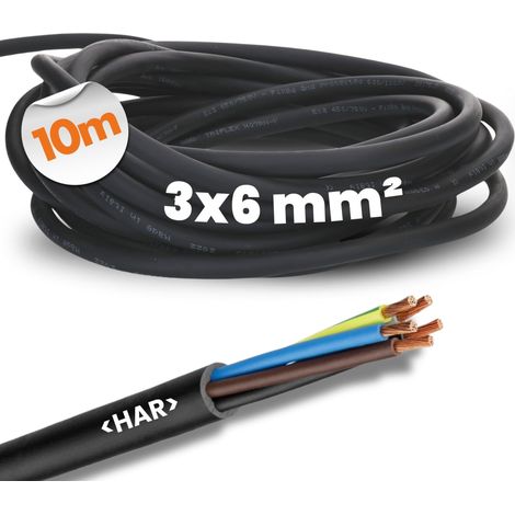 LAPP 1600120 H07RN-F - CÂBLE EN CAOUTCHOUC SOUPLE (10 M, 3 X 6 MM²) AVEC CONDUCTEUR DE PROTECTION, RÉSISTANT AUX RAYONS UV, À L'