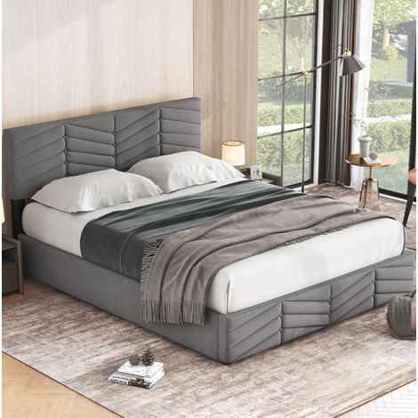 lit coffre adulte rangement 140x190 velours gris OKMYHOME (1/5)