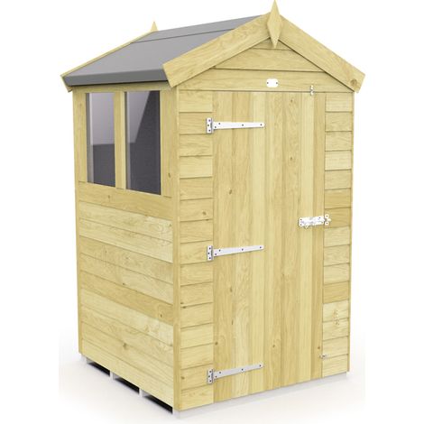 4 x 4 Feet Apex Shed - Single Door With Windows - Wood - L127 x W118 x H217 cm