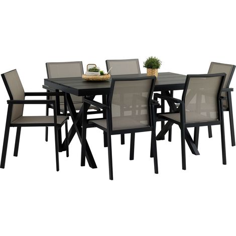 Ensemble table et chaises de jardin WINDY 7 p. Noir/Gris (1/5)