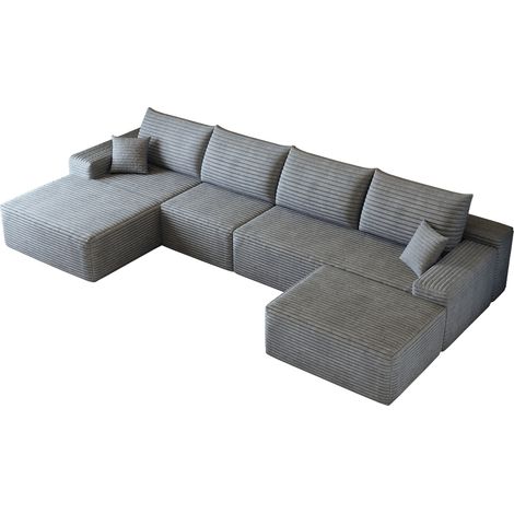 Sofá esquinero modular gris 340 cm con chaise longue en L de pana acanalada (1/5)