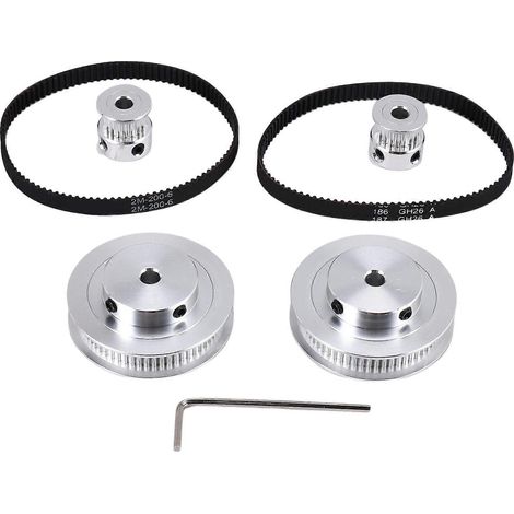 Kit de 2 poulies synchrones GT2 20 et 60 dents, alésage de 5 mm, poulie de distribution en aluminium avec 2 courroies de 200 mm de longueur et 6 mm de largeur (alésage de 5 mm). (1/5)