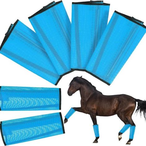 Set di 4 stivali da equitazione in rete per cavalli e pony, proteggono da mosche e punture di zanzara, traspiranti, morbidi e comodi. (1/5)