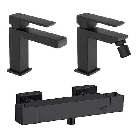Set Rubinetti Jacuzzi per lavabo e bidet senza scarico e doccia esterno serie Twinkle YO nero opaco (1/5)
