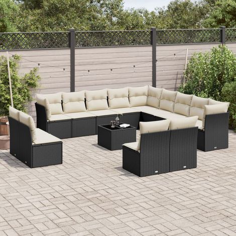 Set Divani da Giardino 14pz con Cuscini in Polyrattan Nero vidaXL (1/3)