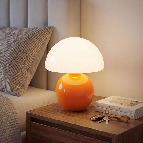 Dawnwake Pilz-Tischlampe für Schlafzimmer, Schreibtisch, Nachttischlampe für Wohnzimmer, niedliche Mini-Lampe im modernen Mid-Century-Stil mit Pilzmotiv (Orange) (1/5)