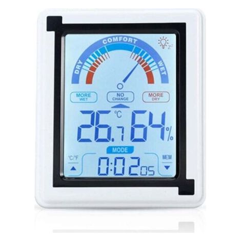 QORVA-Thermomètre électronique blanc - Thermomètre tactile LCD avec horloge et indicateur de température, humidité réglable en degrés Fahrenheit XXW (1/4)
