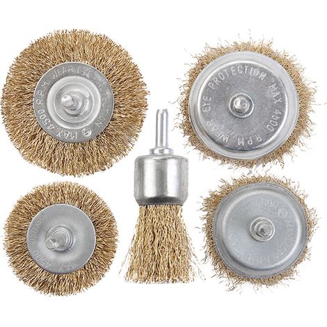 Wire Brush - 5pcs Brass Coated Steel Wire Wheels - Hex Shank 6.35mm - For Drill and Impact Driver - 25mm 50mm 75mm (1/5)