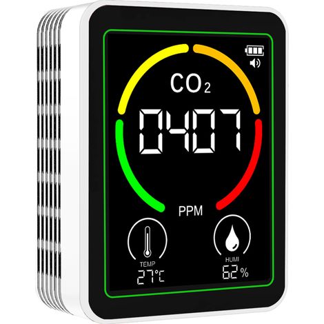 Medidor de CO2 3 en 1, mide temperatura, humedad, CO2 y calidad del aire interior, pantalla LCD, alarma ajustable, para el hogar, la oficina, la escuela y la ventilación. (1/4)