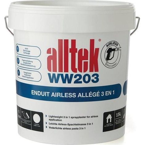 Enduit de rebouchage airless allégé 3 en 1 prêt à l'emploi – Excellente adhérence – Consommation 1L/m² par mm – Séchage 24h