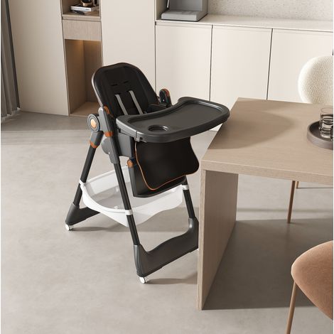 Trona evolutiva plegable negra en polipropileno con ruedas bloqueables y bandeja extraíble (1/5)